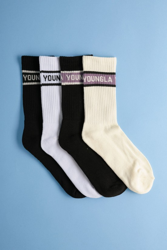 Calcetines Youngla 712 High 4-pack Hombre Negras Blancas Beige | VZGSWOA-23