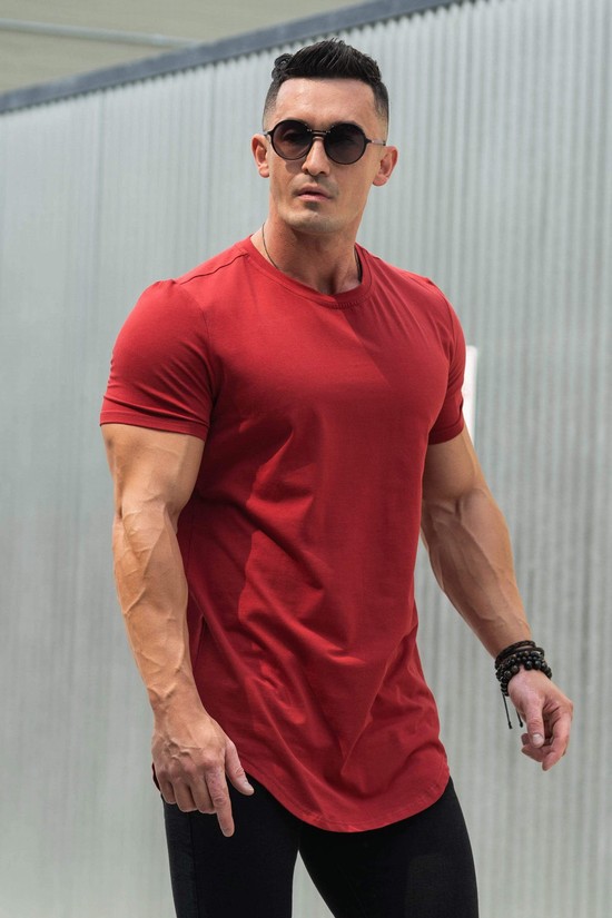 Camisas Youngla 402 Perfect Scallop Bottom Hombre Rojas | GERWDBX-30
