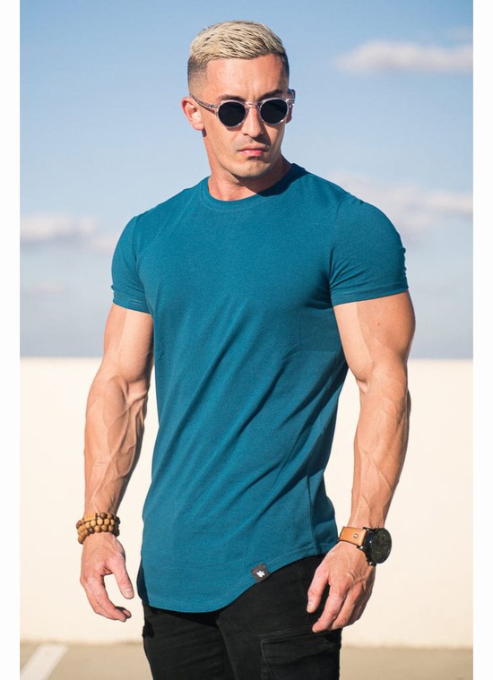 Camisas Youngla 402 Perfect Scallop Bottom Hombre Azules | TJVPSIN-18