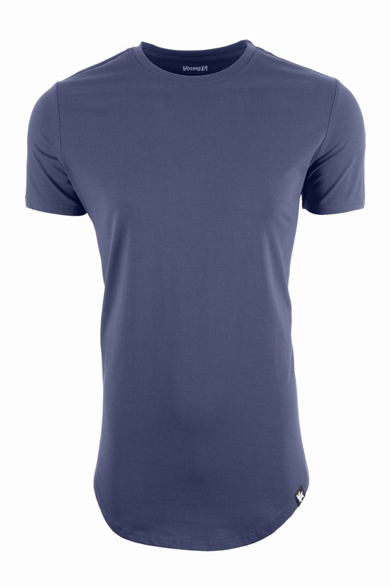 Camisas Youngla 402 Perfect Scallop Bottom Hombre Azul Marino | YHMVEIF-29