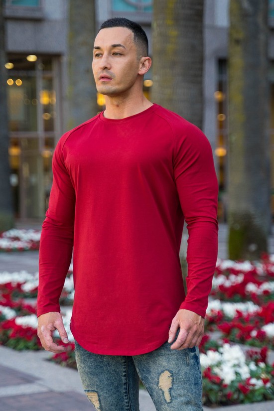 Camisas Youngla 410 Perfect Raglan Long Sleeve Hombre Rojas | EZRNFJM-15