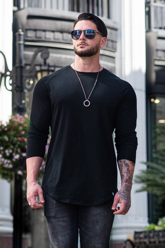 Camisas Youngla 410 Perfect Raglan Long Sleeve Hombre Negras | KSJXVQU-53