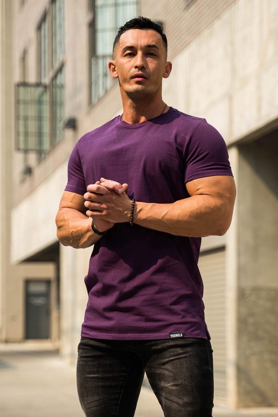 Camisas Youngla 411 Perfect Directo Bottom Hombre Moradas | FYKNMJL-91