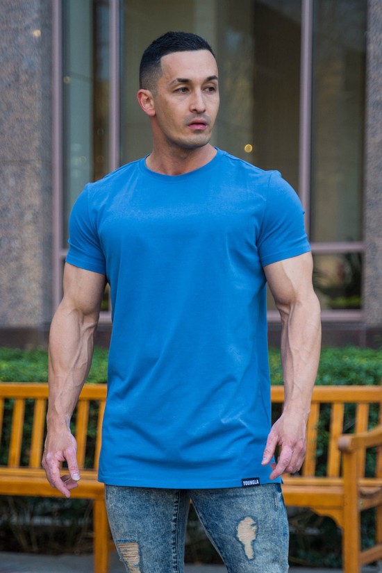 Camisas Youngla 411 Perfect Directo Bottom Hombre Azules | KBLYZSW-19