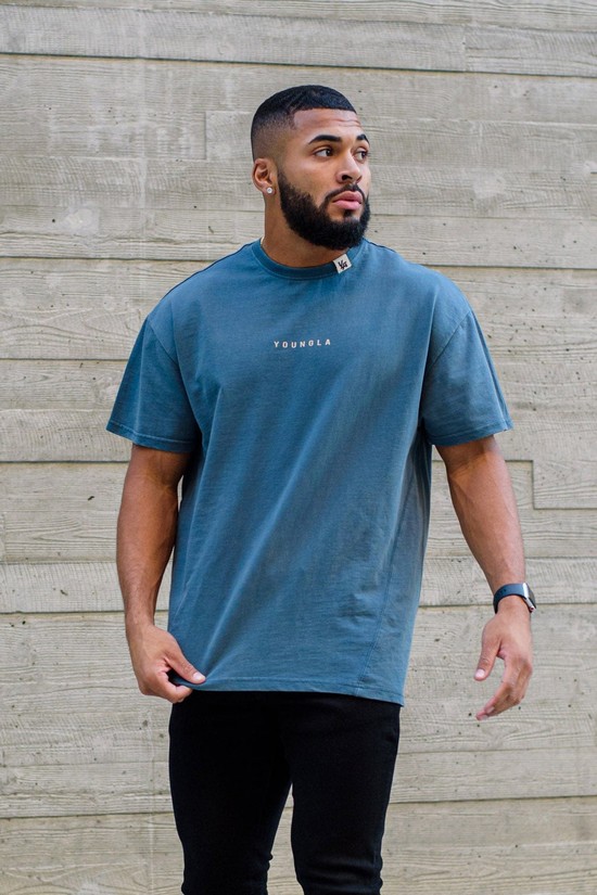 Camisas Youngla 413 Oversized Bloc Hombre Azules | JWKYEHR-46