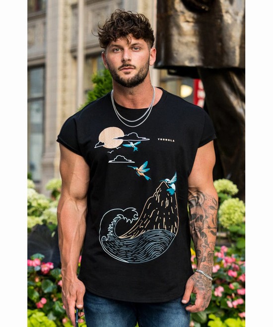 Camisas Youngla 417 Estampadas Rambo Hombre Negras | CZDBPRH-64