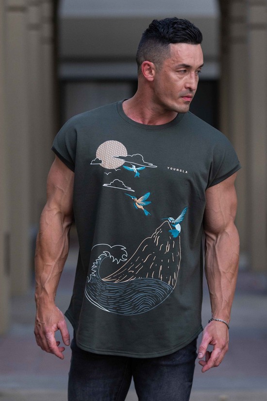 Camisas Youngla 417 Estampadas Rambo Hombre Gris | GSZHJKT-90