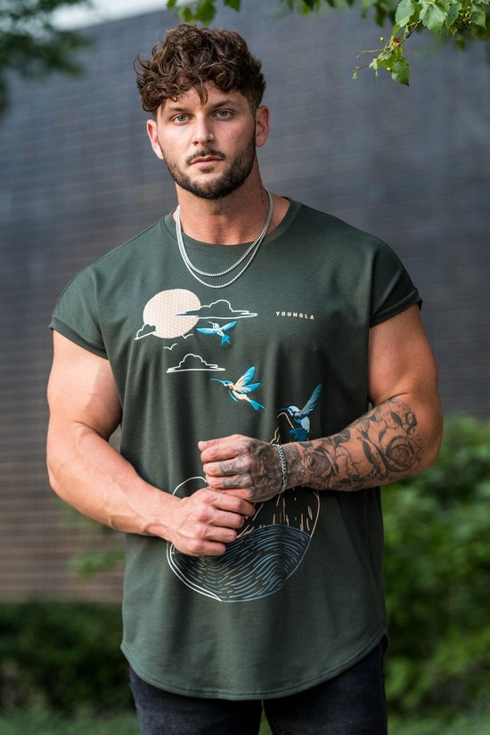 Camisas Youngla 417 Estampadas Rambo Hombre Verde | KSXUMBD-86