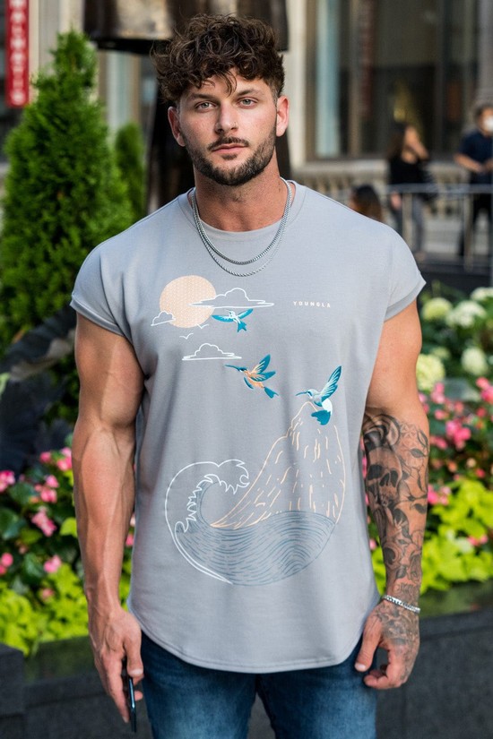 Camisas Youngla 417 Estampadas Rambo Hombre Gris | NZDTXQY-21