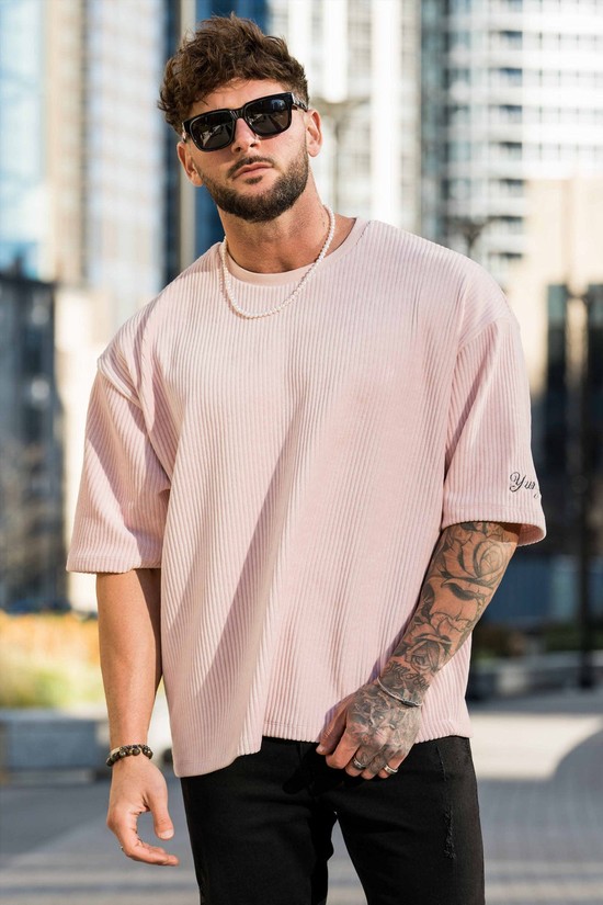 Camisas Youngla 421 Corduroy Supersized Hombre Rosas | ZYSTGHQ-20