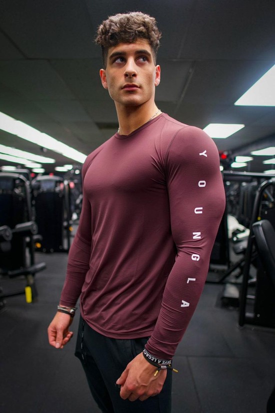 Camisas Youngla 424 Zephyr Compression Long Sleeves Hombre Burdeos | WLNFDJE-94
