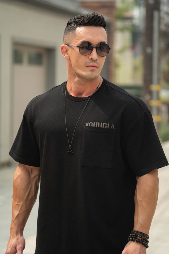 Camisas Youngla 426 Reflective Oversized Los Angeles Hombre Negras | JNMIVRZ-34