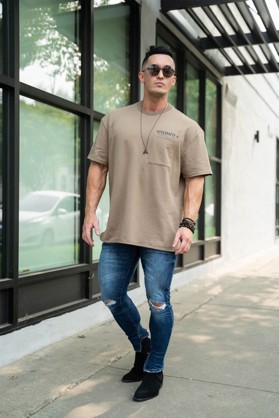 Camisas Youngla 426 Reflective Oversized Los Angeles Hombre Gris | PUWODLZ-50