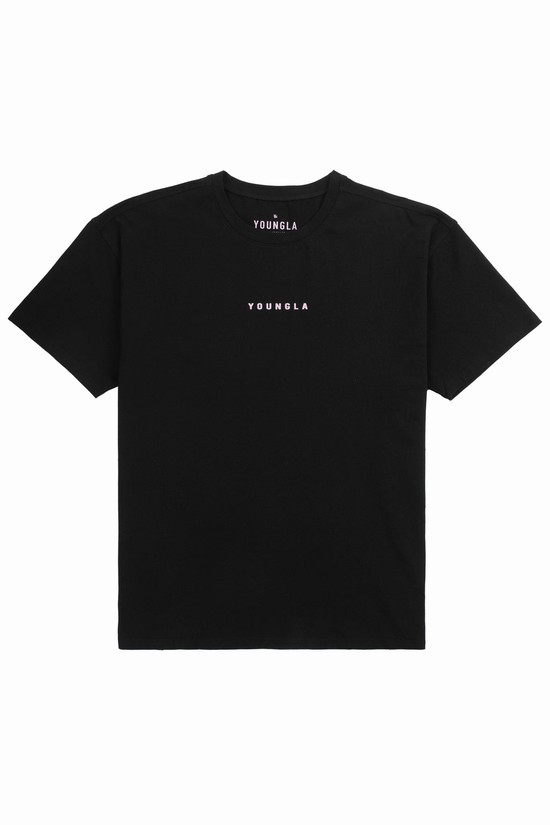 Camisas Youngla 434 Pastel Logo Hombre Negras | GOIPDAY-62