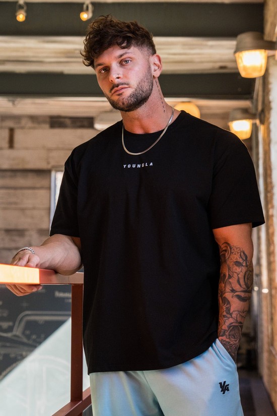 Camisas Youngla 434 Pastel Logo Hombre Negras | WFOLKPZ-17