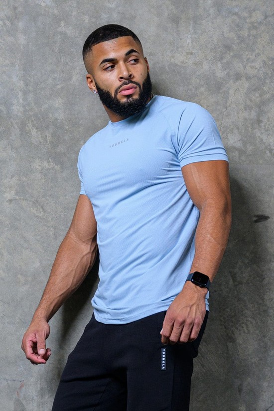 Camisas Youngla 440 Performance Line Sleeve Hombre Azules | KYNIQFU-75