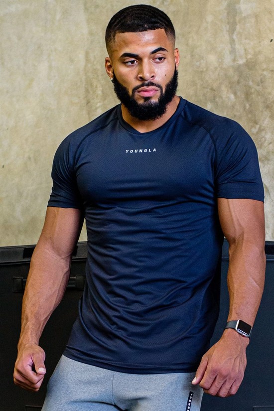 Camisas Youngla 440 Performance Line Sleeve Hombre Azul Marino | NSGQFIJ-93