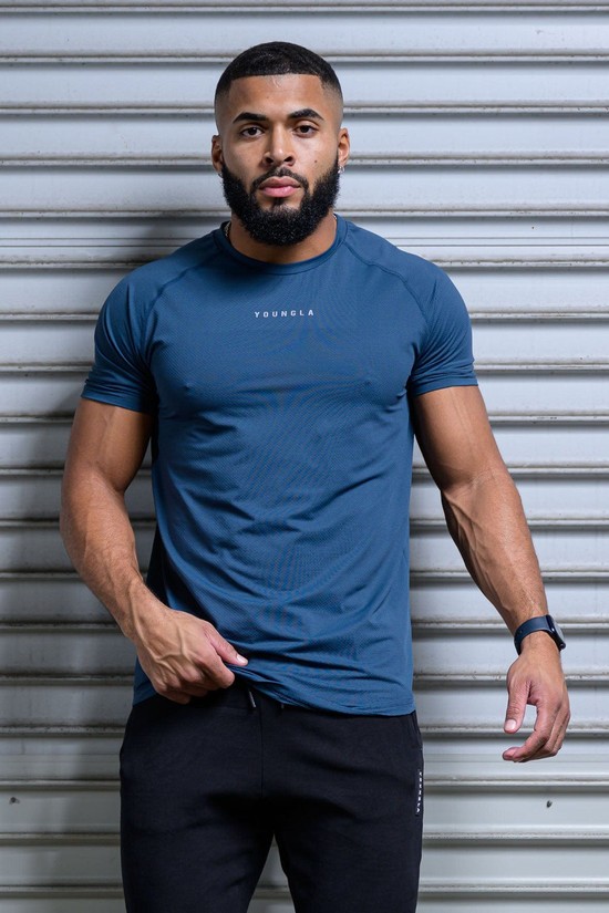 Camisas Youngla 440 Performance Line Sleeve Hombre Azules | UOCVERW-13
