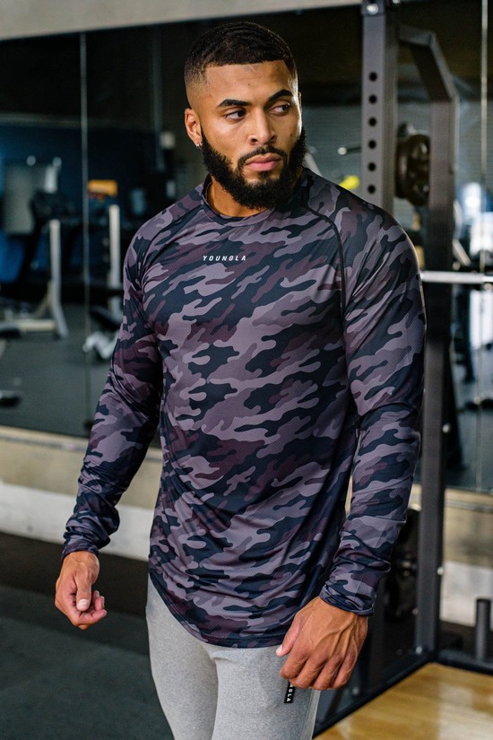 Camisas Youngla 441 Performance Line Longsleeve Hombre Moradas | BIYUEKX-05