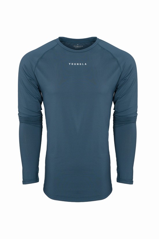 Camisas Youngla 441 Performance Line Longsleeve Hombre Azules | GYNKMLC-54