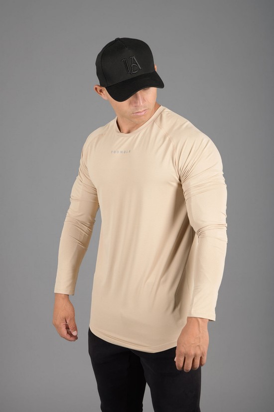 Camisas Youngla 441 Performance Line Longsleeve Hombre Beige | ROQEKPI-05