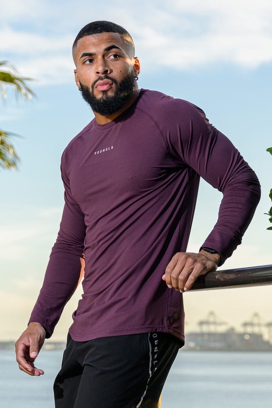 Camisas Youngla 441 Performance Line Longsleeve Hombre Moradas | ZAMFNPY-43