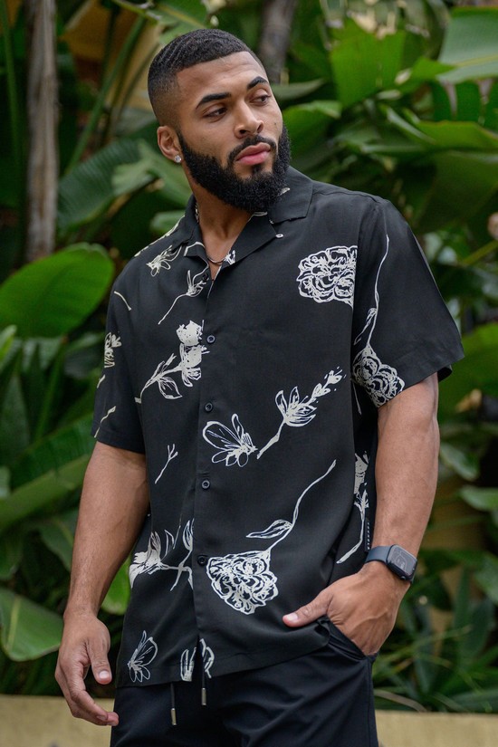 Camisas Youngla 445 Cabo Vibez Printed Hombre Negras | EVXAKSU-27