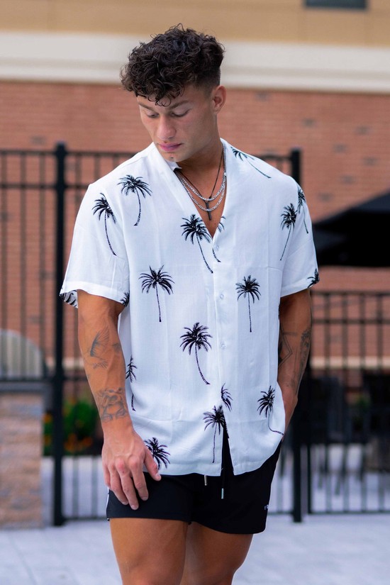 Camisas Youngla 445 Cabo Vibez Printed Hombre Blancas | QYLZWCV-48