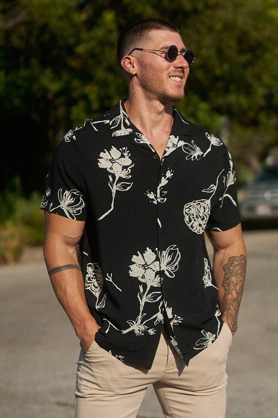 Camisas Youngla 445 Cabo Vibez Printed Hombre Negras | WTIUHNJ-31