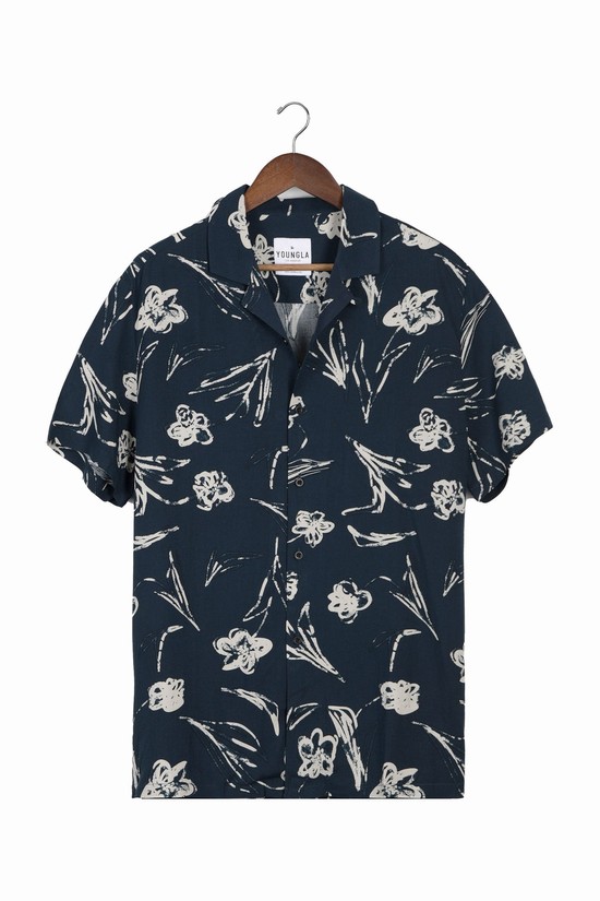 Camisas Youngla 445 Cabo Vibez Printed Hombre Azul Marino | XMEUDJZ-65