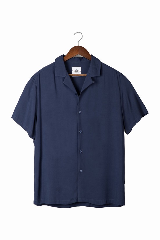 Camisas Youngla 445 Cabo Vibez Solid Colors Hombre Azul Marino | MSNUJFT-94