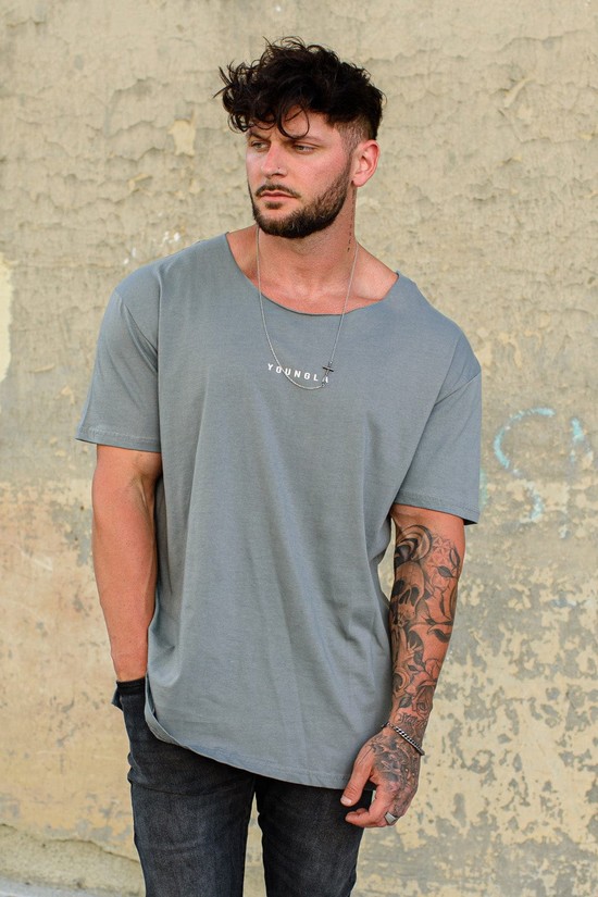 Camisas Youngla 447 Anchos Neck Raw Cut Hombre Gris | HEMNDTG-59