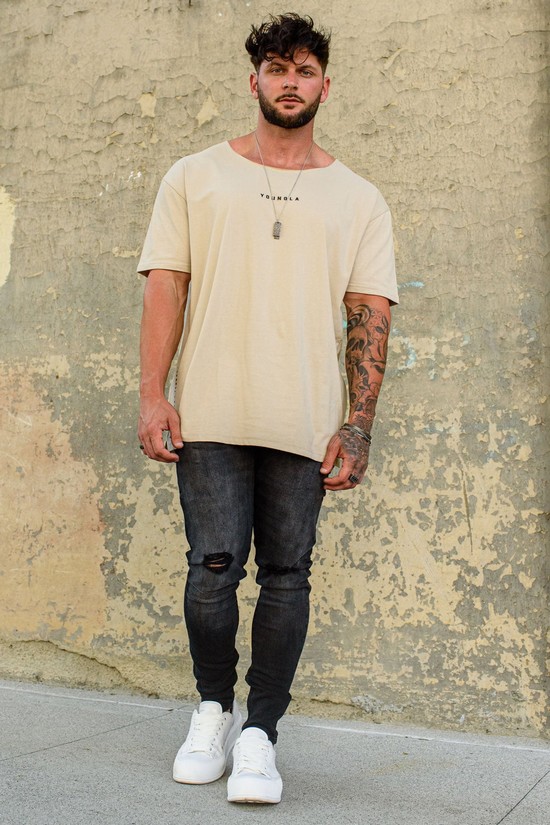 Camisas Youngla 447 Anchos Neck Raw Cut Hombre Beige | SCBDKOL-06
