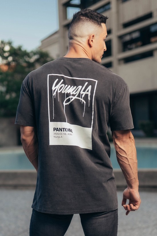 Camisas Youngla 449 Washed Drip Hombre Negras | DEHKLIP-30