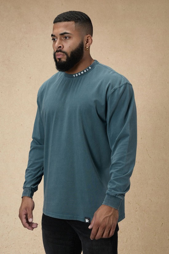 Camisas Youngla 810 Trademark Longsleeves Hombre Azules | ALOHJUE-07