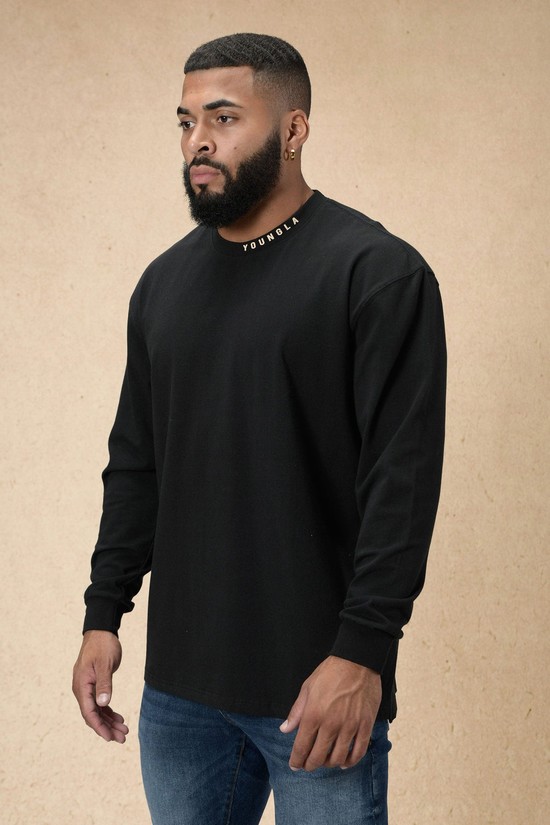Camisas Youngla 810 Trademark Longsleeves Hombre Negras | TJIYFCH-49