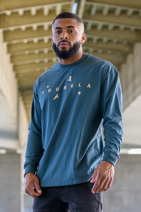 Camisas Youngla 811 Liberty Long Sleeves Hombre Azules | JPUEFGH-36