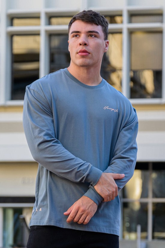 Camisas Youngla 812 Signature Long Sleeves Hombre Azules Claro | DNFZBTV-76