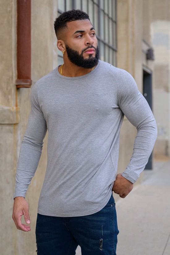 Camisas Youngla 813 Delt Longsleeves Hombre Gris | NPSOVJK-68