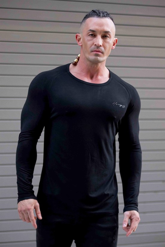 Camisas Youngla 813 Delt Longsleeves Hombre Negras | WBZXLPO-63