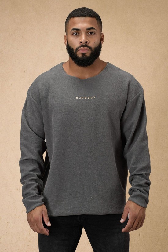 Camisas Youngla 816 Terry Raw Cut Reversible Longsleeves Hombre Gris | DXGQIVC-79