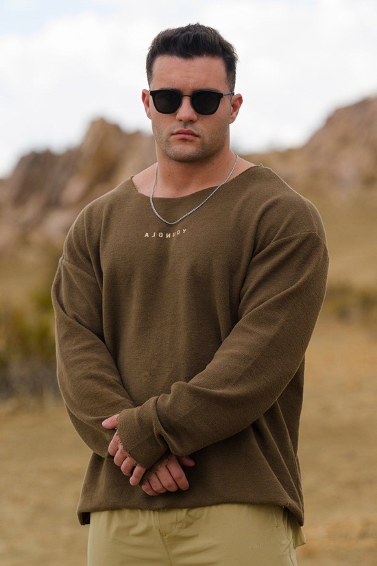 Camisas Youngla 816 Terry Raw Cut Reversible Longsleeves Hombre Cafe | QFYNTEK-97