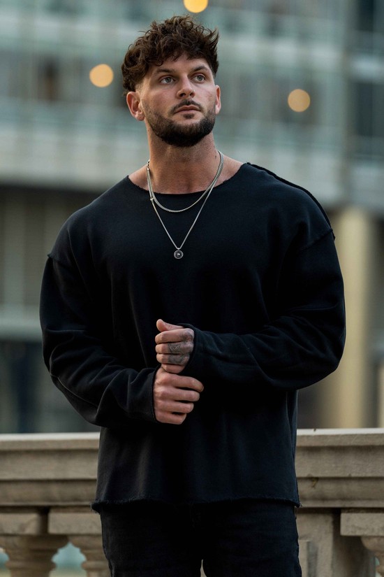 Camisas Youngla 816 Terry Raw Cut Reversible Longsleeves Hombre Negras | WCQLTRM-04