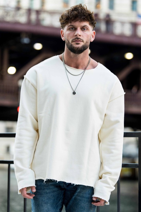 Camisas Youngla 816 Terry Raw Cut Reversible Longsleeves Hombre Blancas | ZJOKGSP-15
