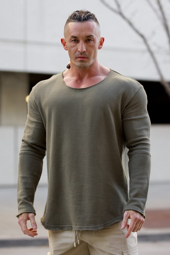 Camisas Youngla 819 Terrain Anchos Neck Longsleeves Hombre Gris | FEJOULT-28