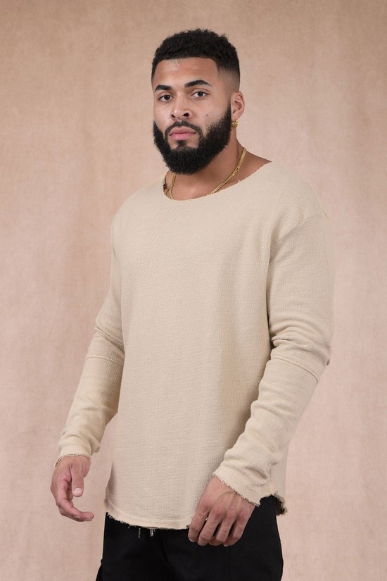 Camisas Youngla 819 Terrain Anchos Neck Longsleeves Hombre Beige | GLDRXBO-07