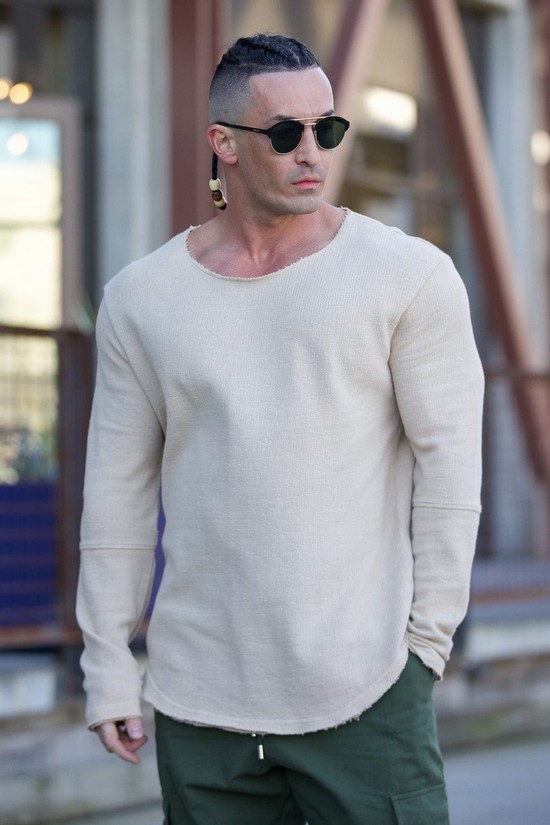 Camisas Youngla 819 Terrain Anchos Neck Longsleeves Hombre Blancas | IJMSRLC-25