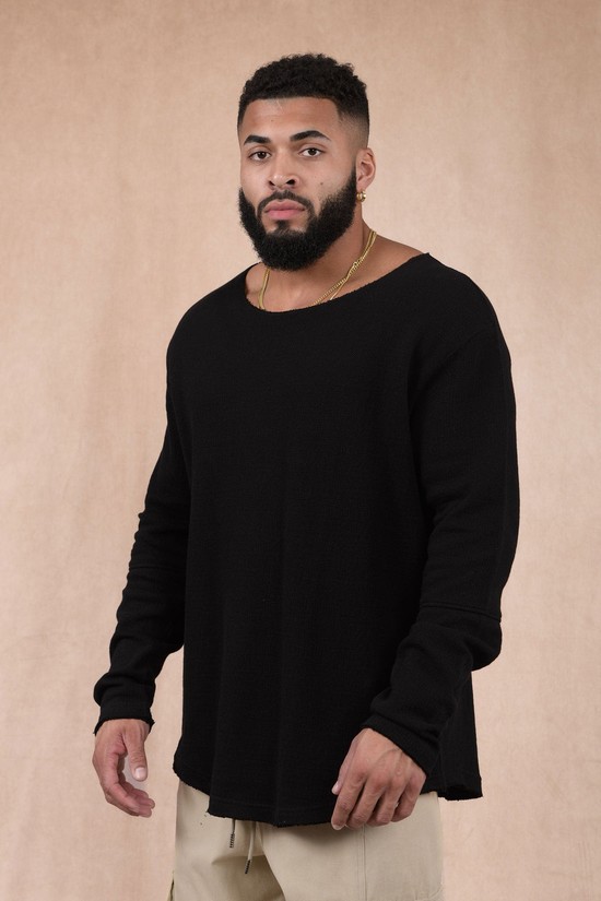 Camisas Youngla 819 Terrain Anchos Neck Longsleeves Hombre Negras | KLJAIZF-42