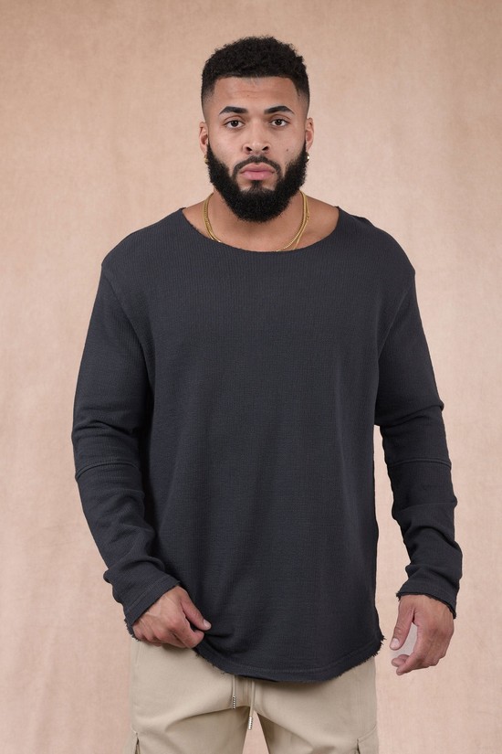 Camisas Youngla 819 Terrain Anchos Neck Longsleeves Hombre Gris | NTUZFLS-56