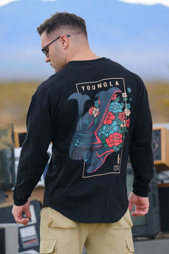 Camisas Youngla 822 Bushido Longsleeves Hombre Negras | INBGDFY-70